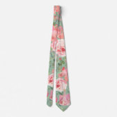 Pink Peonies Rose Grüne Vegetation Floral Neck Tie Krawatte (Rückseite)