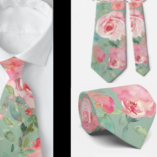 Pink Peonies Rose Grüne Vegetation Floral Neck Tie Krawatte