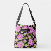 Pink Peonies Schwarzer Hintergrund Tasche (Vorderseite)