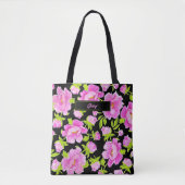 Pink Peonies Schwarzer Hintergrund Tasche (Vorderseite)