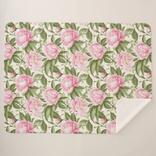 Pink Peonies Sherpadecke (Vorderseite (Horizontal))