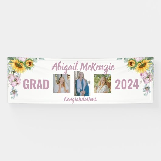 Pink Peonies Sonnenblumen Abschluss Banner (Horizontal)