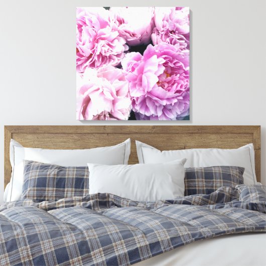 Pink Peonies Stretched Canvas Print Leinwanddruck (Insitu (Schlafzimmer))