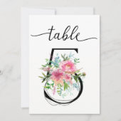 Pink Peonies Tabelle fünf Tischnummern (Vorderseite)