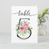 Pink Peonies Tabelle fünf Tischnummern (Stehend Vorderseite)