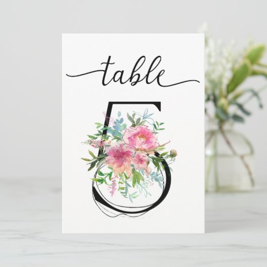 Pink Peonies Tabelle fünf Tischnummern (Stehend Vorderseite)
