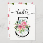 Pink Peonies Tabelle fünf Tischnummern (Vorne/Hinten)