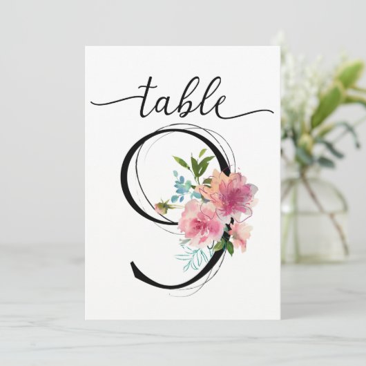 Pink Peonies Tabelle neun Tischnummern (Stehend Vorderseite)