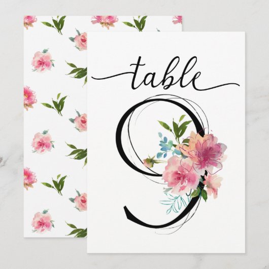 Pink Peonies Tabelle neun Tischnummern (Vorne/Hinten)