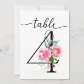 Pink Peonies Tabelle vier Tischnummern (Vorderseite)