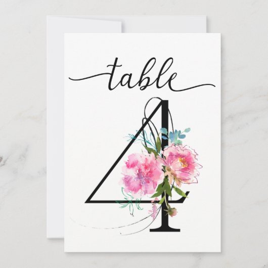 Pink Peonies Tabelle vier Tischnummern (Vorderseite)