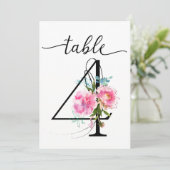 Pink Peonies Tabelle vier Tischnummern (Stehend Vorderseite)