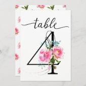 Pink Peonies Tabelle vier Tischnummern (Vorne/Hinten)