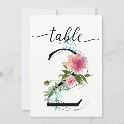 Pink Peonies Tabelle zwei Tischnummern (Vorderseite)