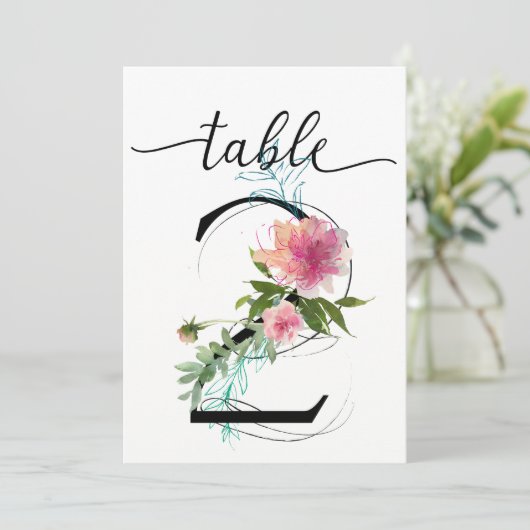 Pink Peonies Tabelle zwei Tischnummern (Stehend Vorderseite)
