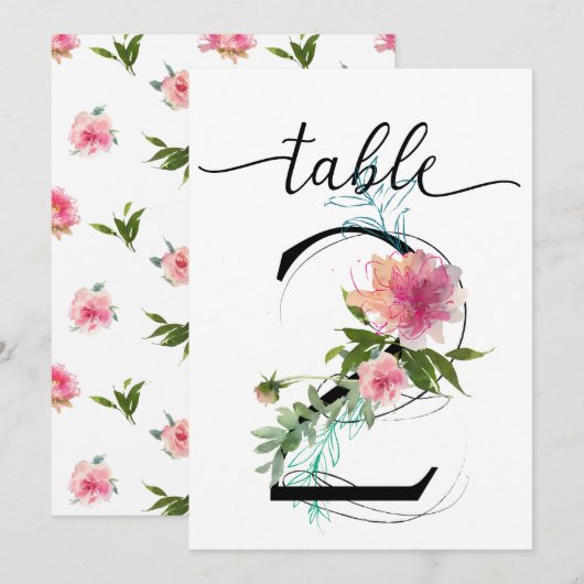Pink Peonies Tabelle zwei Tischnummern (Vorne/Hinten)