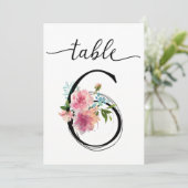 Pink Peonies Table sechs Tischnummern (Stehend Vorderseite)