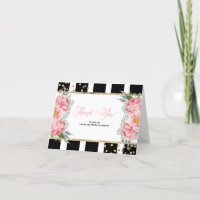 Pink Peonies und Black Stripes Elegant Vielen Dank