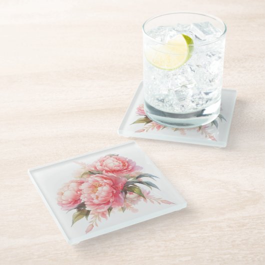 Pink Peonies Untersetzer (Schrägansicht)