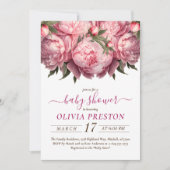 Pink Peonies Watercolor Babydusche Einladung (Vorderseite)