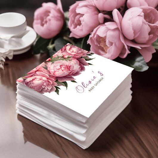 Pink Peonies Watercolor Babydusche Serviette