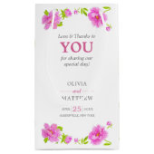 Pink Peonies Watercolor Blumengrün Hochzeitsgast Kleine Geschenktüte (Rückseite)