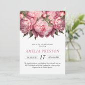 Pink Peonies Watercolor Brautparty Einladung (Stehend Vorderseite)
