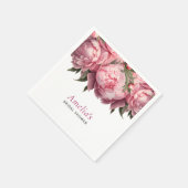 Pink Peonies Watercolor Brautparty Serviette (Ecke)