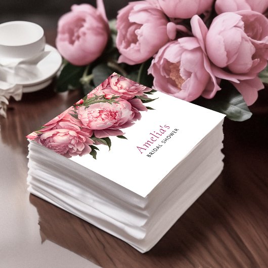 Pink Peonies Watercolor Brautparty Serviette