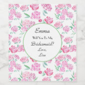 Pink Peonies Watercolor Bridesmaid Weinetikett (Einzelnes Label)