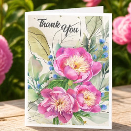 Pink Peonies Watercolor Danke Karte