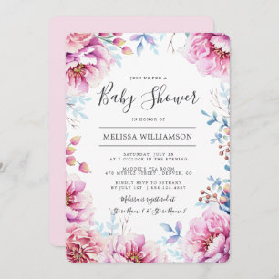 Pink Peonies Watercolor Floral Baby Dusche Einladung