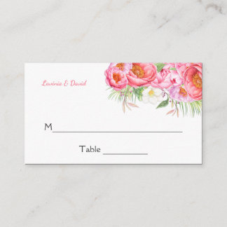 Pink Peonies Watercolor Florals Platzkarten