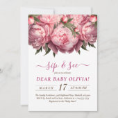 Pink Peonies Watercolor Sip und Siehe Einladung (Vorderseite)