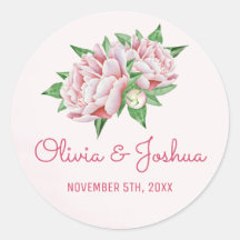 Pink Peonies Watercolor Wedding Stickers