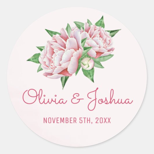 Pink Peonies Watercolor Wedding Stickers (Vorderseite)