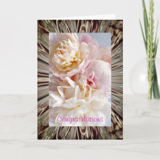 Pink Peonies Wedding Card Karte (Vorderseite)