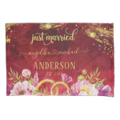 Pink Peonies Wedding Ring Red Gold Nur verheiratet Kissenbezug (Vorderseite)