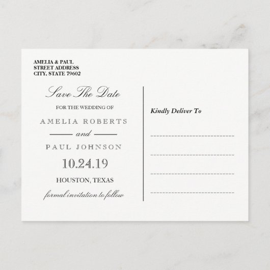 Pink Peonies Wedding Save the Date Postcard Ankündigungspostkarte (Rückseite)