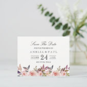 Pink Peonies Wedding Save the Date Postcard Ankündigungspostkarte (Stehend Vorderseite)
