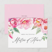 Pink Peonies werden Sie meine Ehrenmatrone sein Einladungspostkarte (Vorne/Hinten)
