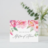 Pink Peonies werden Sie meine Ehrenmatrone sein Einladungspostkarte (Stehend Vorderseite)
