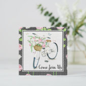 Pink Peonies & White Bicycle Geburtstagsparty Einladung (Stehend Vorderseite)