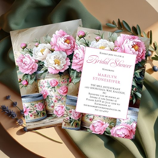Pink Peonies White Daisies in Mason Jar Invitation Einladung
