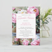 Pink Peonies White Daisies in Mason Jar Invitation Einladung (Stehend Vorderseite)