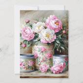 Pink Peonies White Daisies in Mason Jar Invitation Einladung (Rückseite)