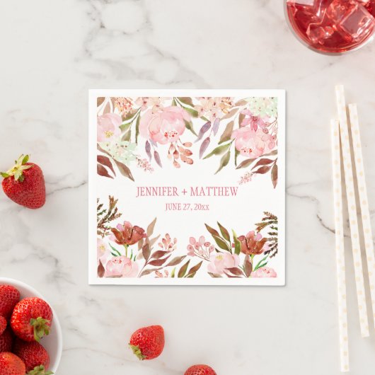 Pink Peonies Wildblumen Grüne Empfang | Serviette (Beispiel)