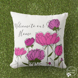 Pink Peonies "Willkommen auf unserer Zuhause" Kissen