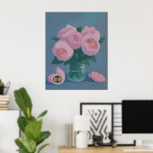 Pink Peonies with Hidden Cat Eyes Poster (Heimbüro)