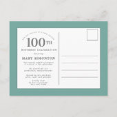 Pink Peony 100. Geburtstag Einladungspostkarte (Rückseite)